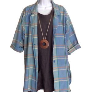 Vintage Madras Plaid Long Oversized Blouse 1970s
